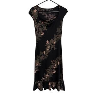 Vintage BCBG Maxazria Fairy Grunge Midi Dress S Black Floral Ruffle Whimsigoth